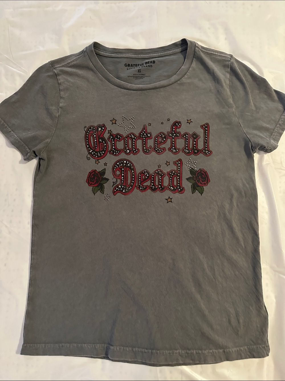 Grateful Dead Graphic Tee Women’s Gray Short Sleeve Bling Shirt XS Band Concert